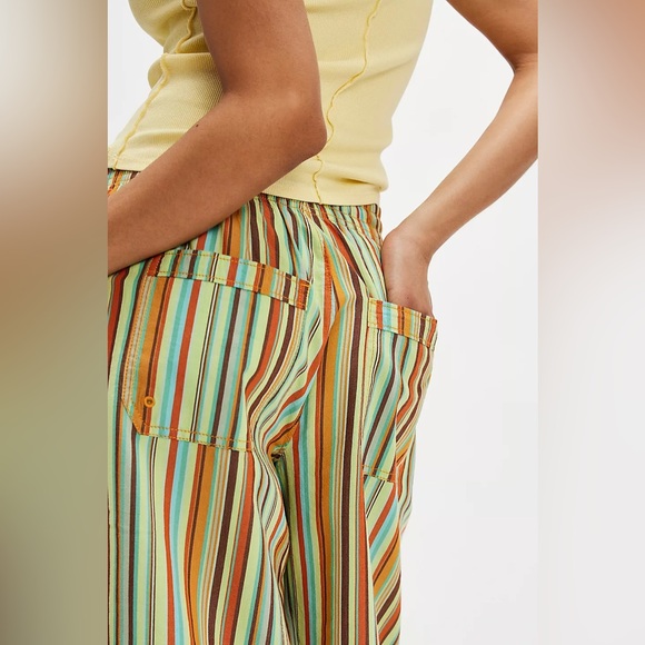 FREE PEOPLE Saylor Poplin Stripe Shorts Retro Oversized NWT Teal Orange Green - Picture 4 of 10